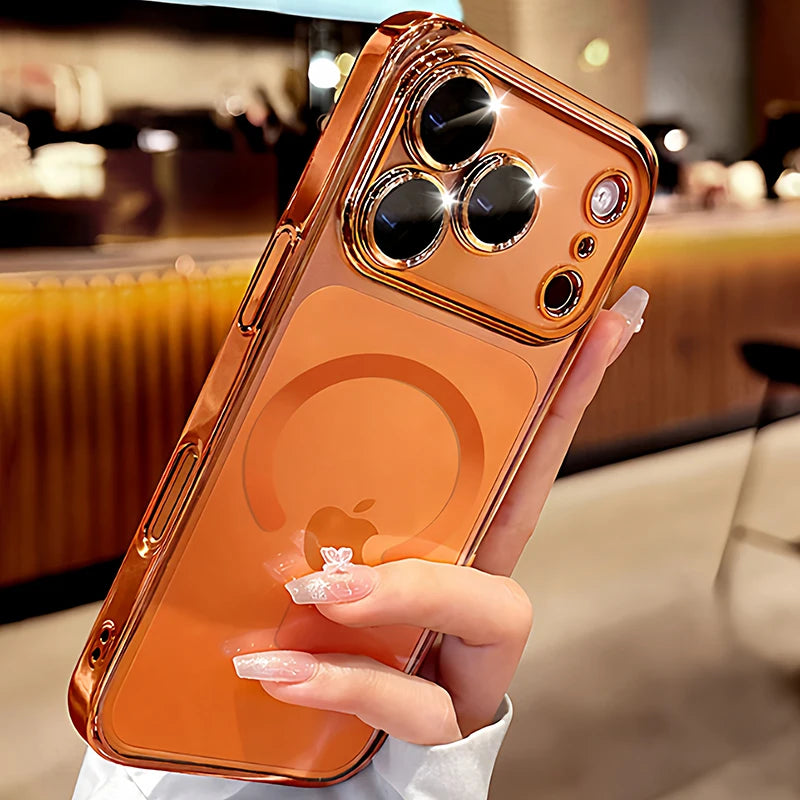 Plating Soft Camera Protection For Magsafe Phone Case For iPhone 16 15 14 13 12 11 17 Pro Max Plus Air Transparent TPU Cover