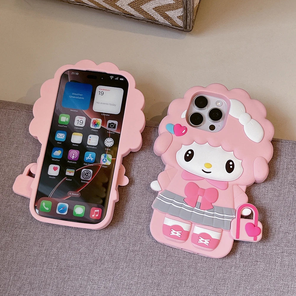Cute 3D Cartoon Rabbit Piano Soft Silicone Phone Case for iPhone 17 16 Plus 16e 15 14 13 12 Pro Max Kawaii Shock Proof Cover
