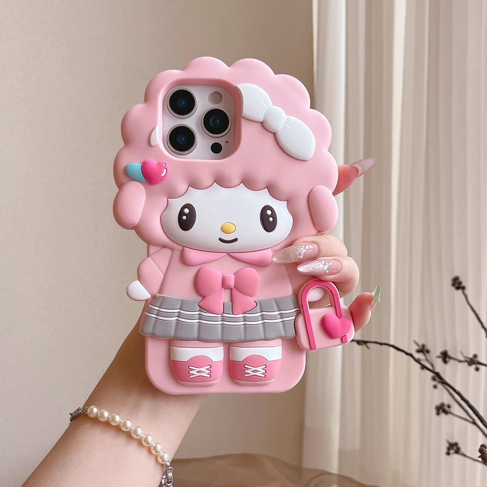 Cute 3D Cartoon Rabbit Piano Soft Silicone Phone Case for iPhone 17 16 Plus 16e 15 14 13 12 Pro Max Kawaii Shock Proof Cover