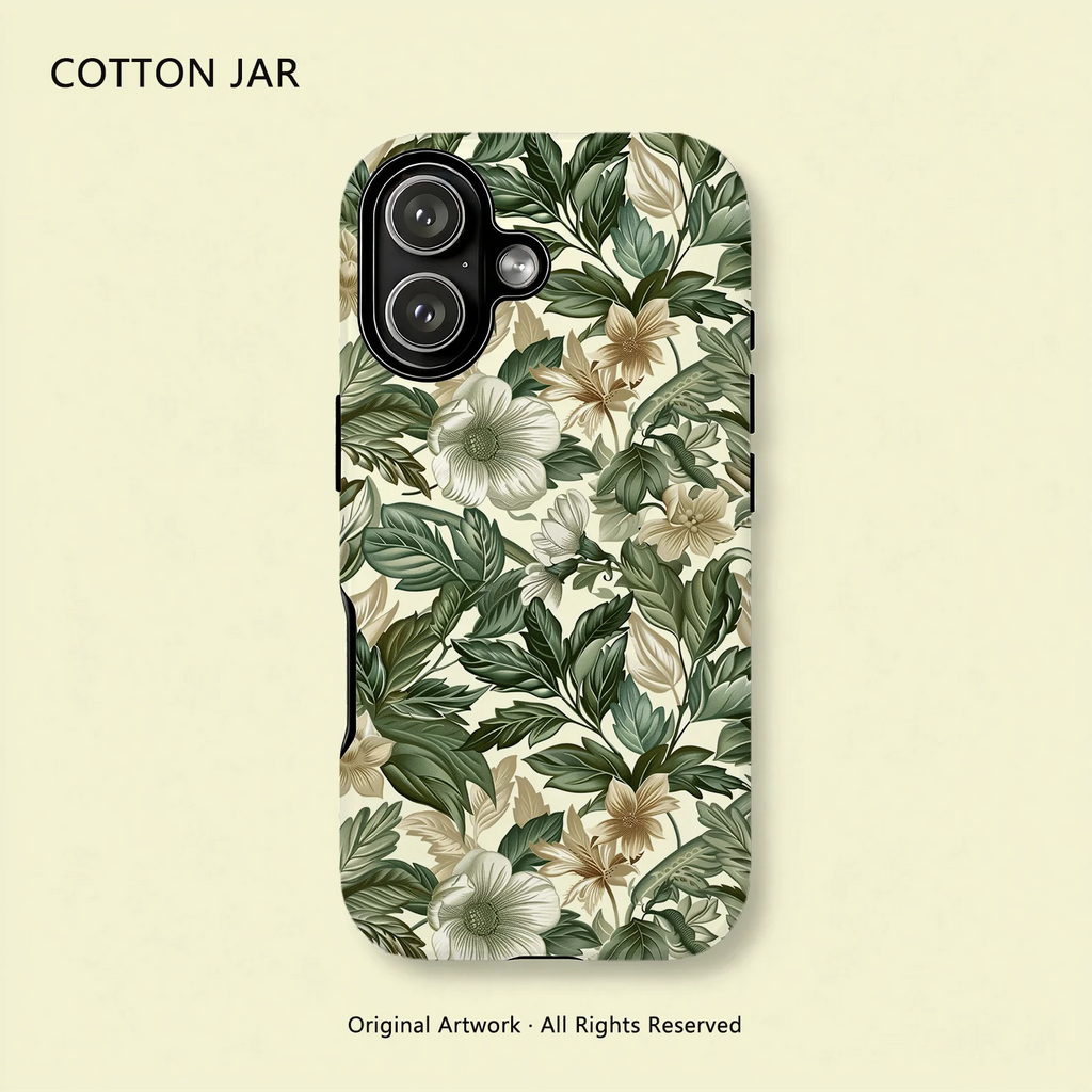 Green Botanical Magnetic Protective Phone Case for iPhone 17 16 15 14 13 12 Pro Max Plus Double Layer Coque Hülle