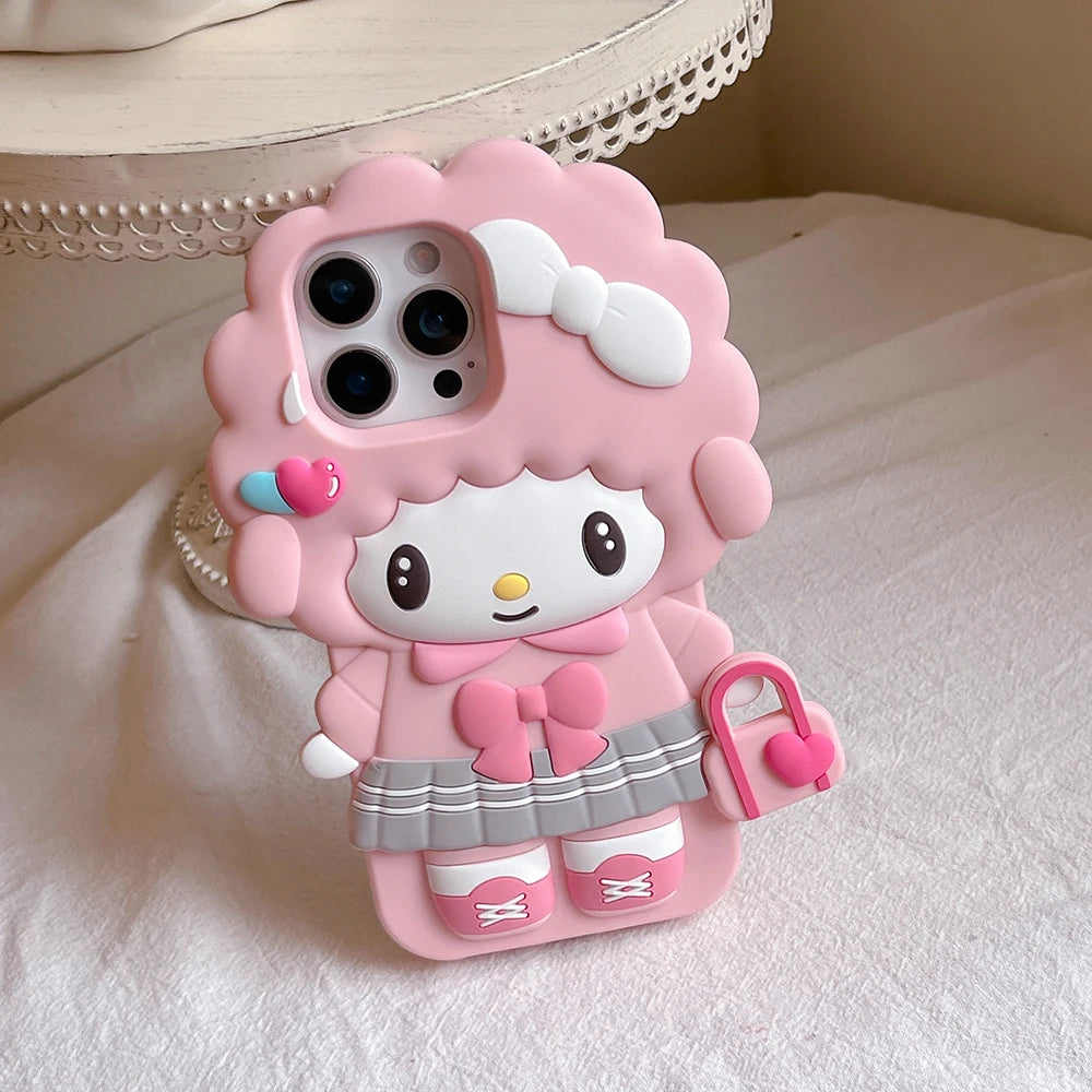 Cute 3D Cartoon Rabbit Piano Soft Silicone Phone Case for iPhone 17 16 Plus 16e 15 14 13 12 Pro Max Kawaii Shock Proof Cover