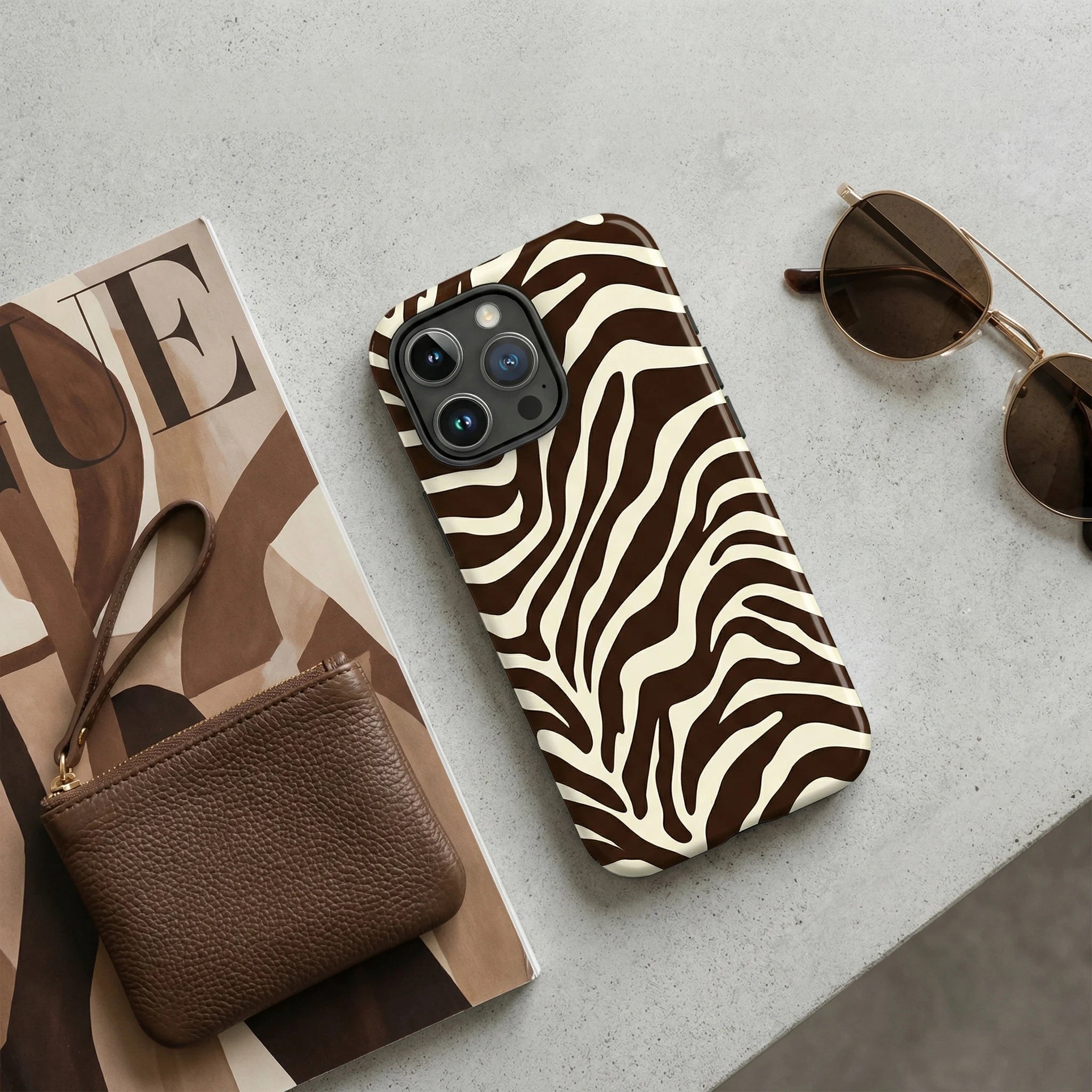 Luxury Mocha Zebra Stripe Magnetic Case for iPhone 17 16 15 14 13 12Pro Plus Max Dual Layer Shockproof Wild Animal Print Cover