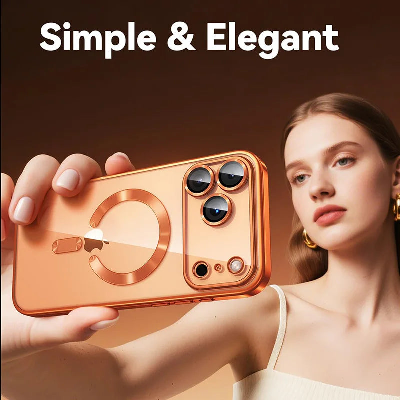 Plating Soft Camera Protection For Magsafe Phone Case For iPhone 16 15 14 13 12 11 17 Pro Max Plus Air Transparent TPU Cover