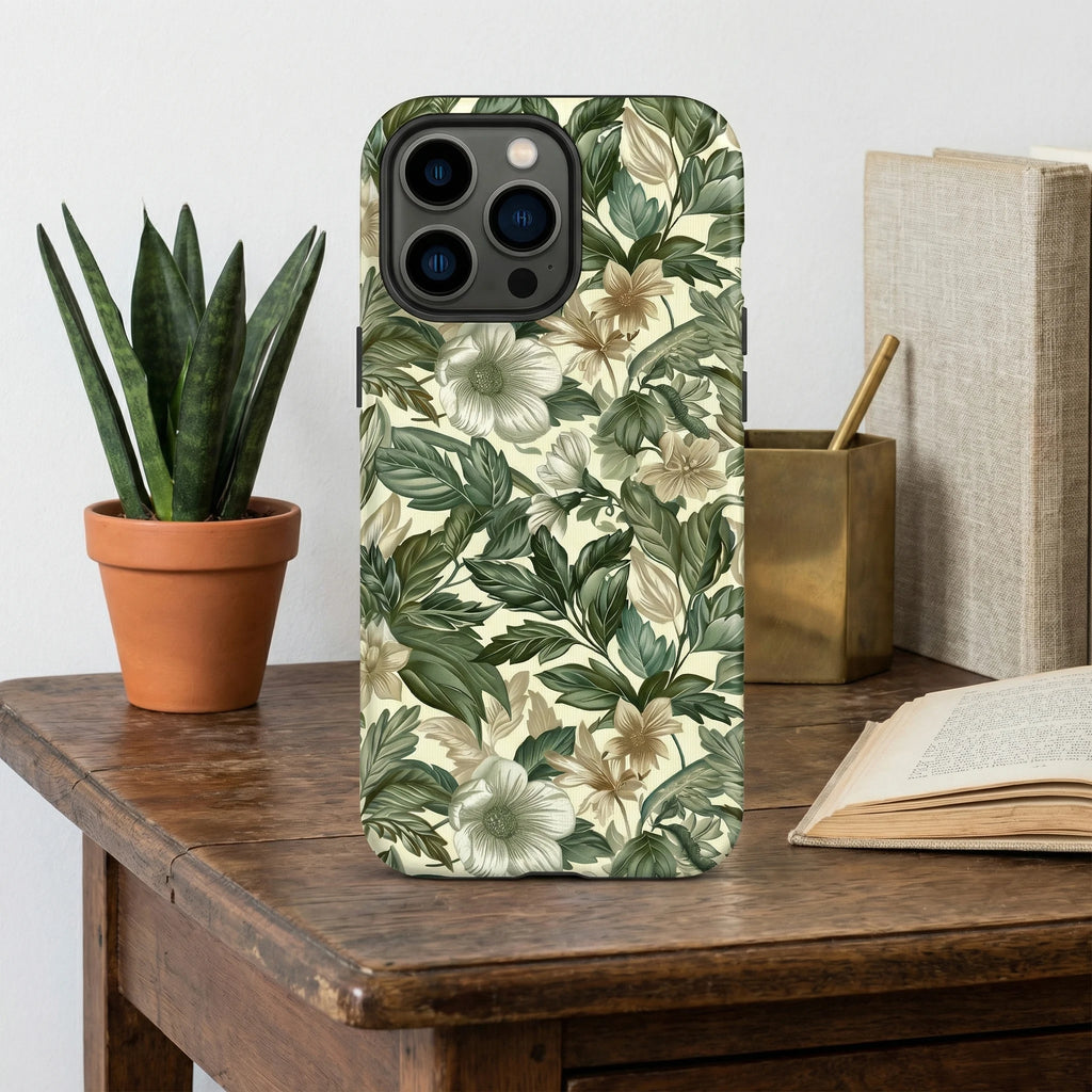 Green Botanical Magnetic Protective Phone Case for iPhone 17 16 15 14 13 12 Pro Max Plus Double Layer Coque Hülle
