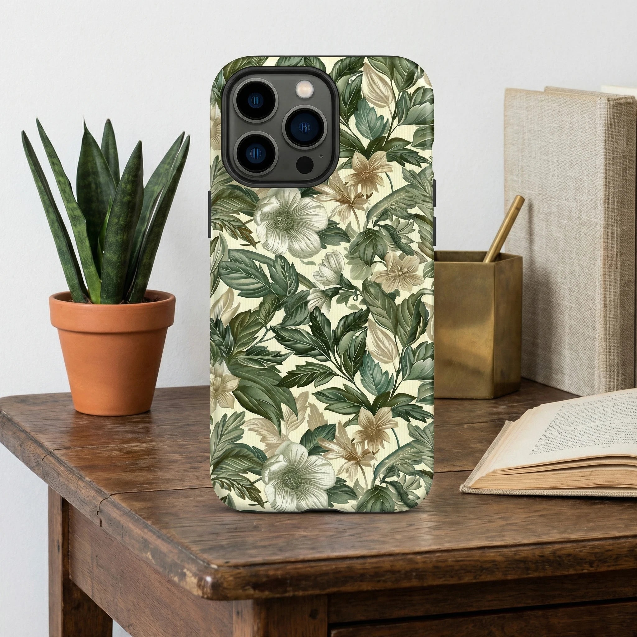 Green Botanical Magnetic Protective Phone Case for iPhone 17 16 15 14 13 12 Pro Max Plus Double Layer Coque Hülle