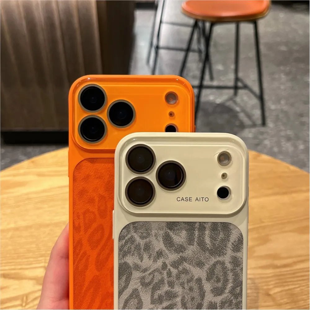 Luxury Leopard Print  Leather Texture Phone Case For iPhone 17 Air 16 15 14 Pro Max 13 Cool Matte Shockproof Bumper Cover Funda